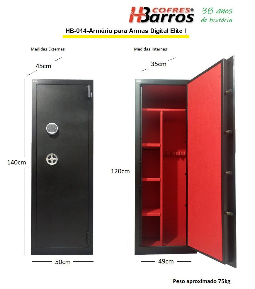 Cofre Modelo HB-014 Armário para Armas Digital Elite I - Cofres H. Barros Sarandi PR