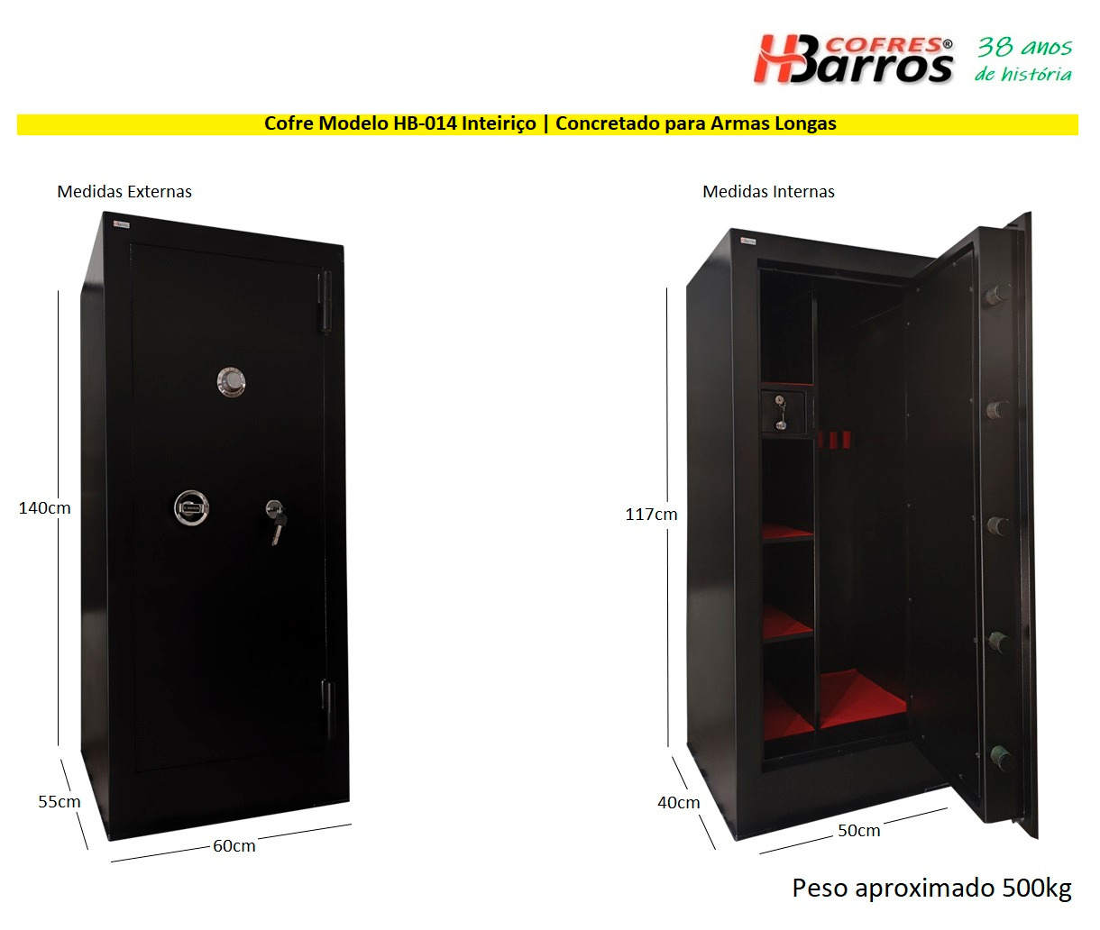 Cofre Modelo HB-014 Inteiriço Concretado para Armas Longas - Cofres H. Barros Sarandi PR