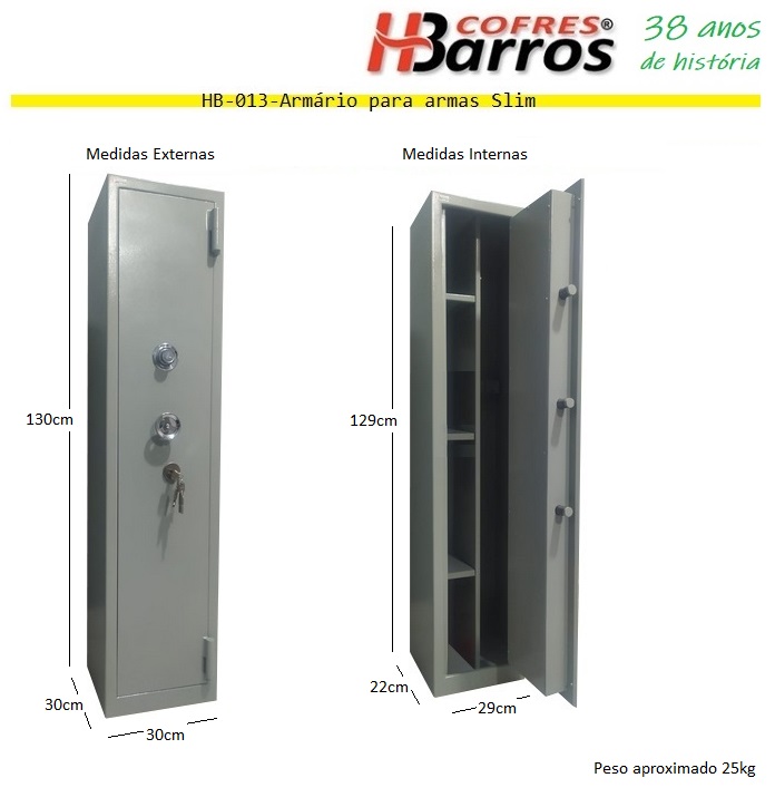 Cofre Modelo HB-013 Armário para Armas Slim - Cofres H. Barros Sarandi PR