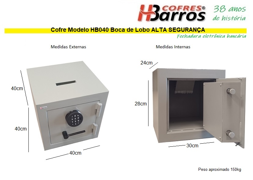Cofre Modelo HB040 Boca de Lobo Alta Segurança - Cofres H. Barros Sarandi PR