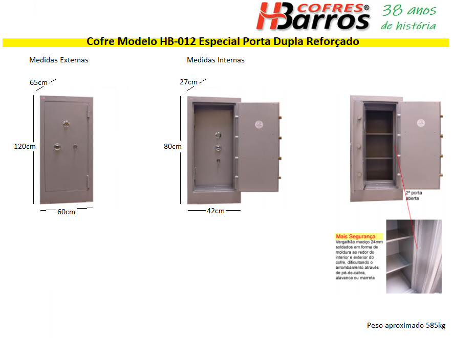 Cofre Modelo HB-012 Especial Porta Dupla Reforçado - Cofres H. Barros Sarandi PR