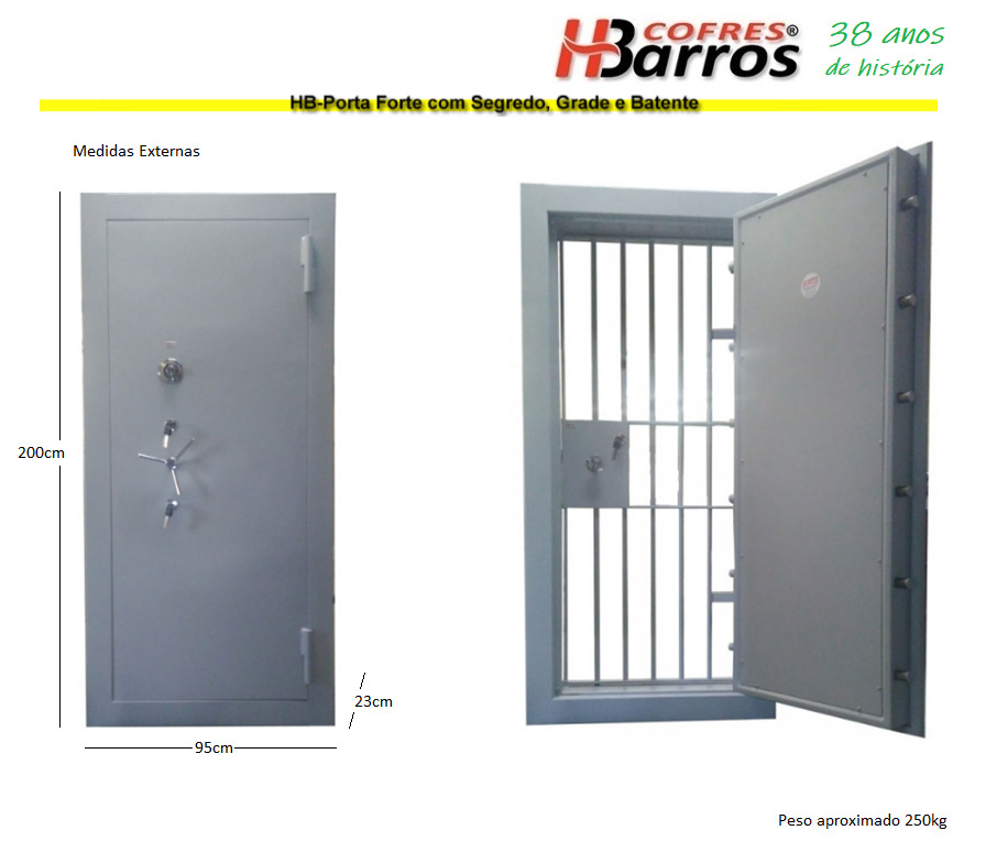 HB-Porta Forte com Segredo, Grade e Batente - Cofres H. Barros Sarandi PR