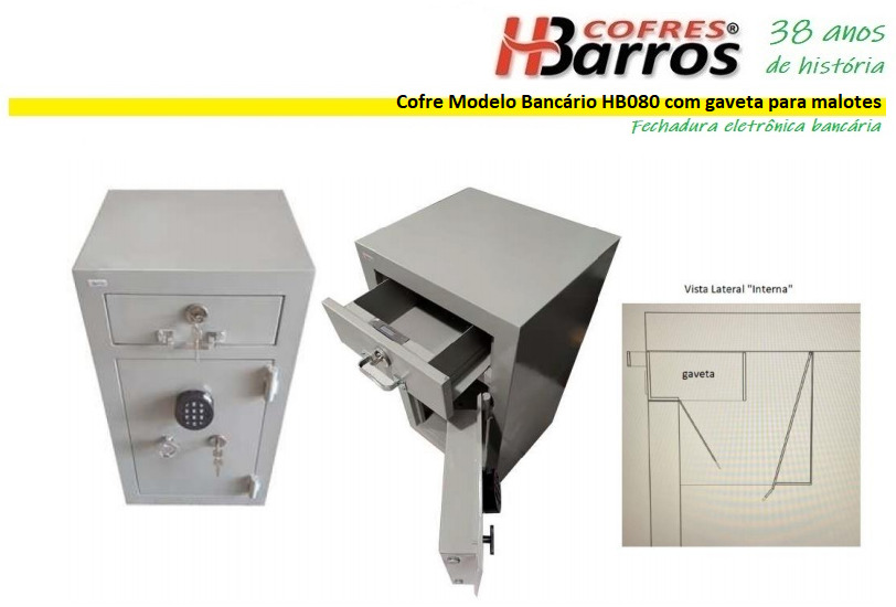Cofre Modelo Bancário HB080 com Gaveta para Malotes - Cofres H. Barros Sarandi PR