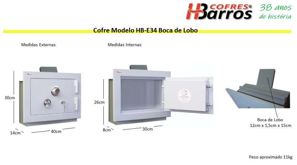 Cofre Modelo HB-E34 Boca de Lobo - Cofres H. Barros Sarandi PR
