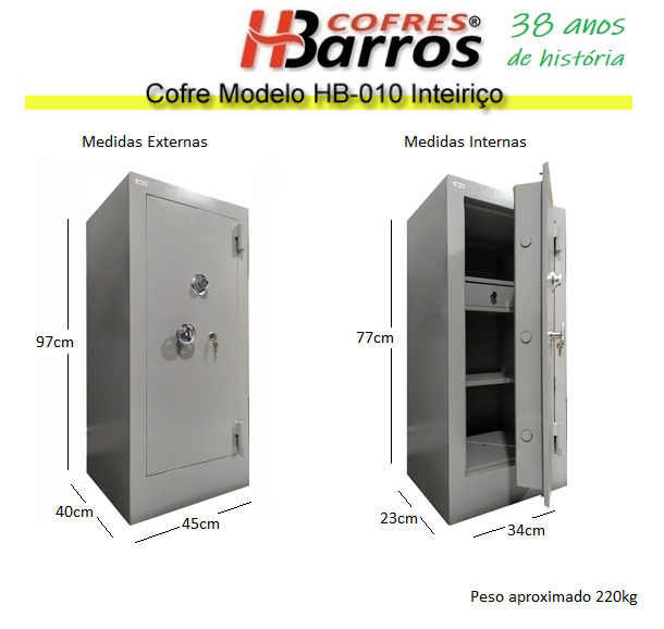 Cofre Modelo HB-010 Inteiriço Mecânico - Cofres H. Barros Sarandi PR