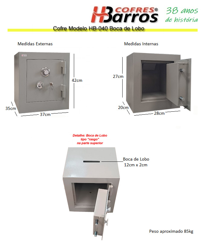 Cofre Modelo HB-040 Boca de Lobo - Cofres H. Barros Sarandi PR