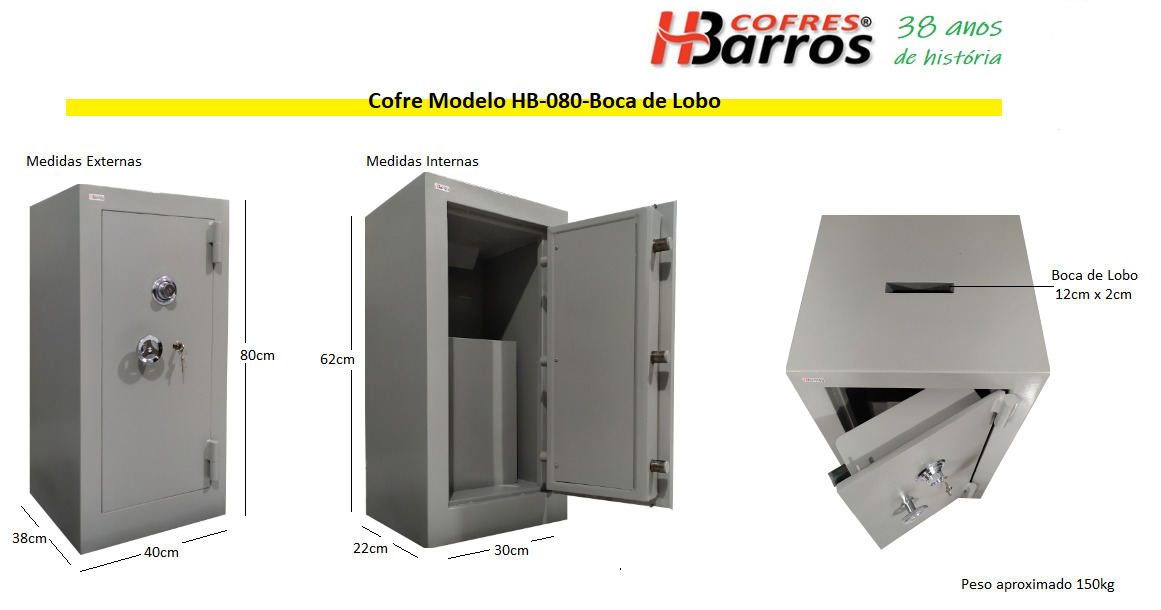 Cofre Modelo HB-080 Boca de Lobo - Cofres H. Barros Sarandi PR