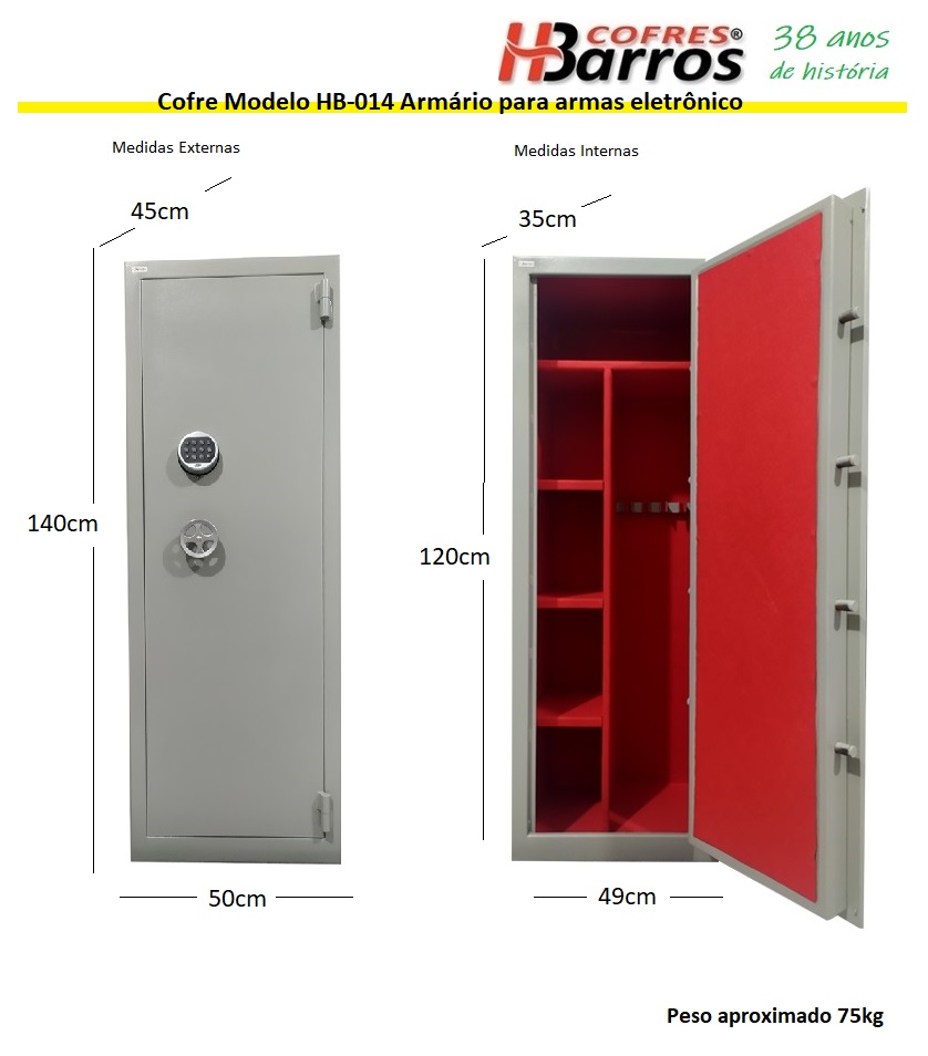Cofre Modelo HB-014 Armário para Armas Eletrônico - Cofres H. Barros Sarandi PR