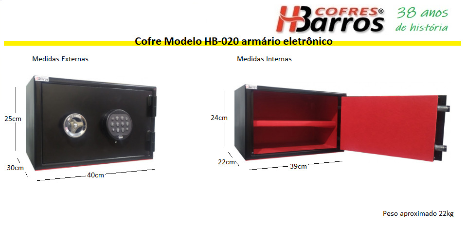 Cofre Modelo HB-020 Armário Eletrônico - Cofres H. Barros Sarandi PR