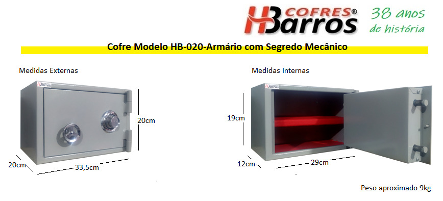 Cofre Modelo HB-020 Armário com Segredo Mecânico - Cofres H. Barros Sarandi PR