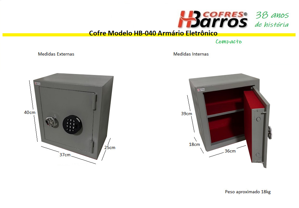 Cofre Modelo HB-040 Armário Eletrônico Compacto - Cofres H. Barros Sarandi PR